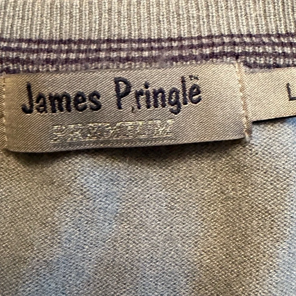 James Pringle Premium Mens V-Neck Sweater Light Blue/Grey Fine Knit Size Large